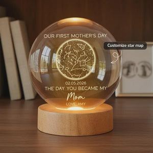 The Day You Became My Mom Custom Star Map First Mother's Day, Personalized Crystal Ball LED Night Light, First Mother's Day Gift For New Mom
