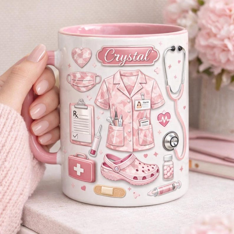 Personalized Nurse Mug for Crystal, Custom Medical Scrubs and Tools Design, Nurse Appreciation Gift, Healthcare Worker Mug, Nurse Lover Mug, 3D Effect Mug