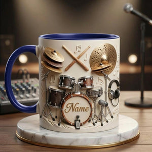 Drummers Mug 3D, Drum Set Coffee Mug, Musician Gift, Faux 3D Mug