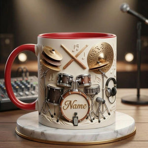 Drummers Mug 3D, Drum Set Coffee Mug, Musician Gift, Faux 3D Mug