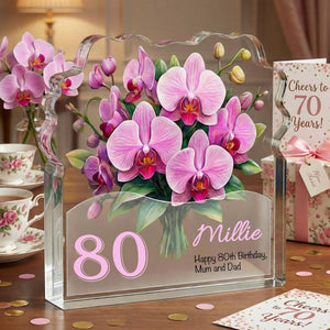 Personalised 80th Birthday Plaque for Her Custom Orchid Acrylic Keepsake 80 Years Loved Gift