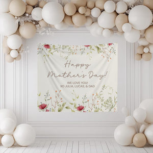 Personalized Mothers Day Backdrop Banner, Custom Happy Mothers Day Floral Tapestry, Wildflower Photo Booth Background with Names