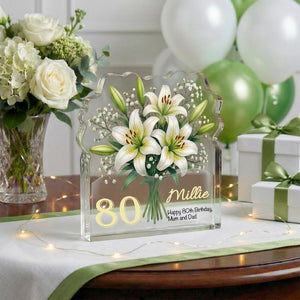 Personalised 80th Birthday Lily Plaque Custom Acrylic Floral Keepsake Gift for her