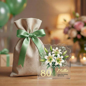 Personalised 80th Birthday Lily Plaque Custom Acrylic Floral Keepsake Gift for her