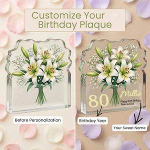 Personalised 80th Birthday Lily Plaque Custom Acrylic Floral Keepsake Gift for her