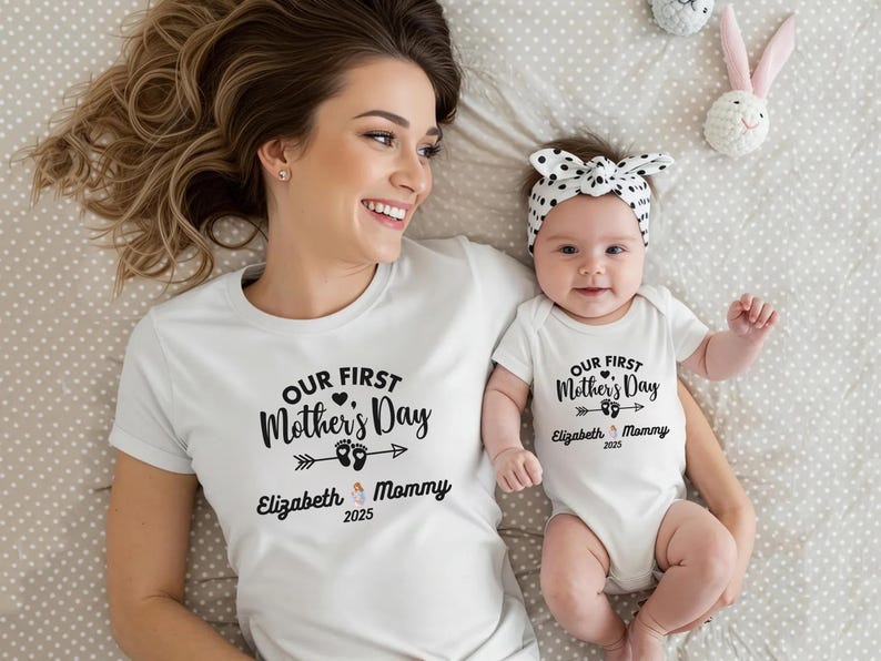 Personalised Matching Our First Mothers Day Shirt, 1st Mother Day Tee and Baby Bodysuit, Custom Mothers Day Gift, Couple New Mom
