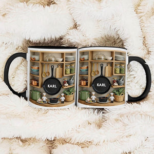 Personalized Chef Mug, Custom Name Kitchen Coffee Cup, 3D Cooking Shelf Design Gift for Dad Husband