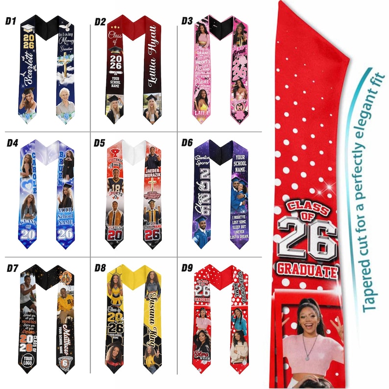 Custom Photo Graduation Stole: Personalized Class of 2026 Sash, Gift for Graduates