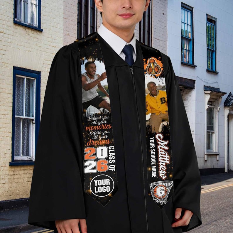 Custom Photo Graduation Stole: Personalized Class of 2026 Sash, Gift for Graduates