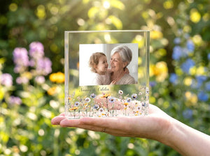 Personalised Acrylic Name Plates With Photo for Nanny, Floral Keepsake Gift from Grandkids, Mother s day gift idea, Birthday or Mother s Day