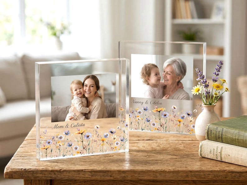 Personalised Acrylic Name Plates With Photo for Nanny, Floral Keepsake Gift from Grandkids, Mother s day gift idea, Birthday or Mother s Day
