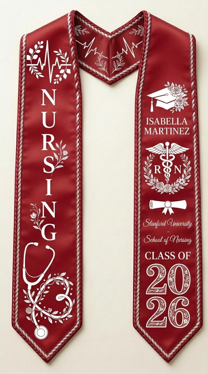 Personalized Nursing Graduation Stole with Name, RN Symbol