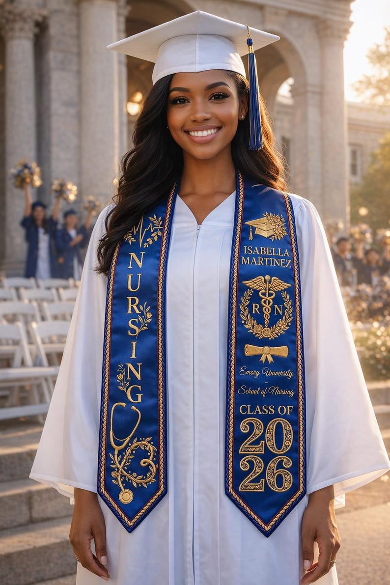 Personalized Nursing Graduation Stole with Name, RN Symbol