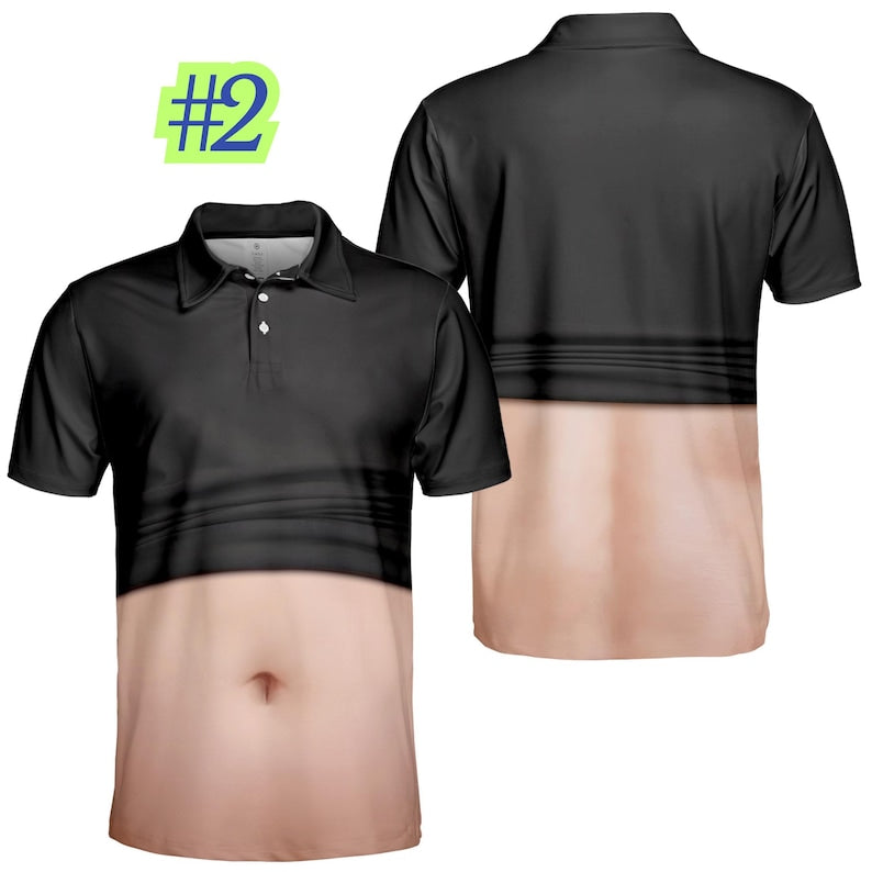 Funny Belly Polo Shirt for Men, Dad Bod Illusion Polo, Novelty Beer Belly Shirt, Hilarious Party Polo, Gag Gift for Dad Husband