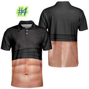 Funny Belly Polo Shirt for Men, Dad Bod Illusion Polo, Novelty Beer Belly Shirt, Hilarious Party Polo, Gag Gift for Dad Husband