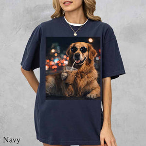 Drinking Iced Coffee Tshirt, Funny Dog Art, Dog Mom Shirt, Dog Lover Gifts