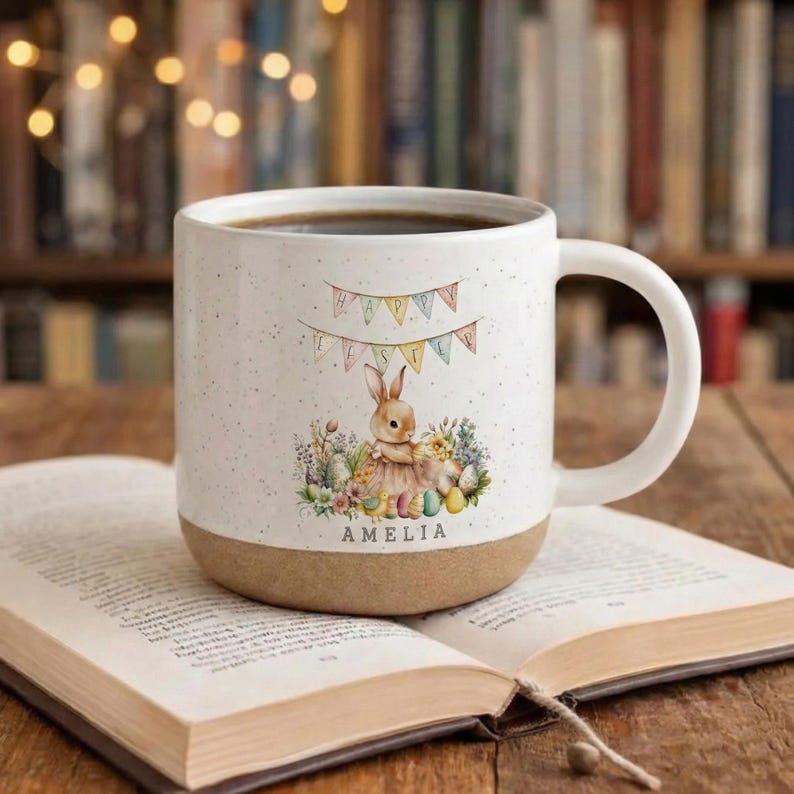 Easter Mugs With Name, Personalised Easter Kids Mug, Personalised Bunny Mug, Custom Name Mug, Easter Pottery Mug, Easter Coffee Mug