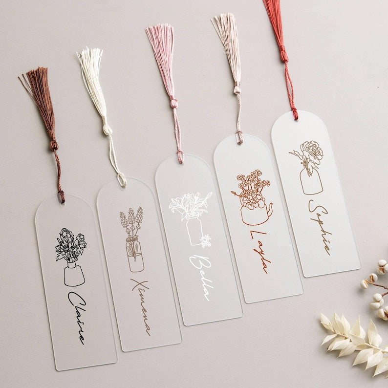 Birth Flower Acrylic Bookmark, Gifts for Mom, Mothers Day Gift, Personalized Bookmarks with Tassel, Custom Bookmark for Coworker