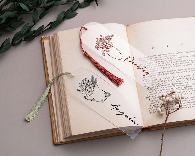 Birth Flower Acrylic Bookmark, Gifts for Mom, Mothers Day Gift, Personalized Bookmarks with Tassel, Custom Bookmark for Coworker