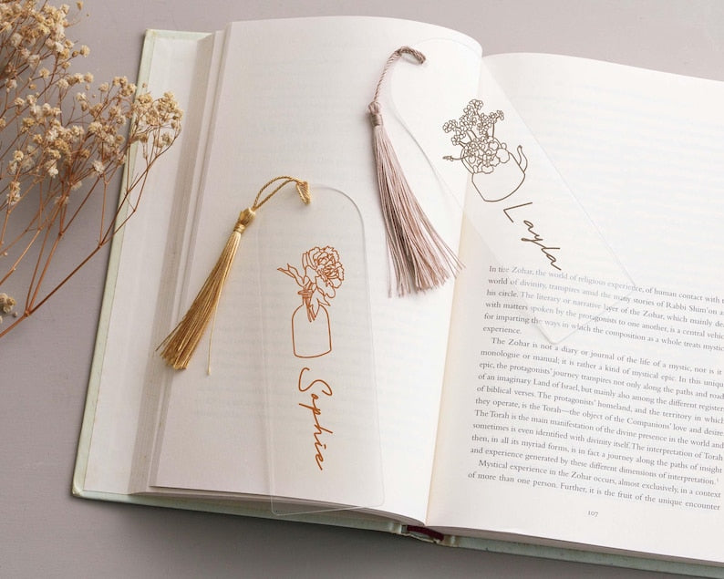 Birth Flower Acrylic Bookmark, Gifts for Mom, Mothers Day Gift, Personalized Bookmarks with Tassel, Custom Bookmark for Coworker