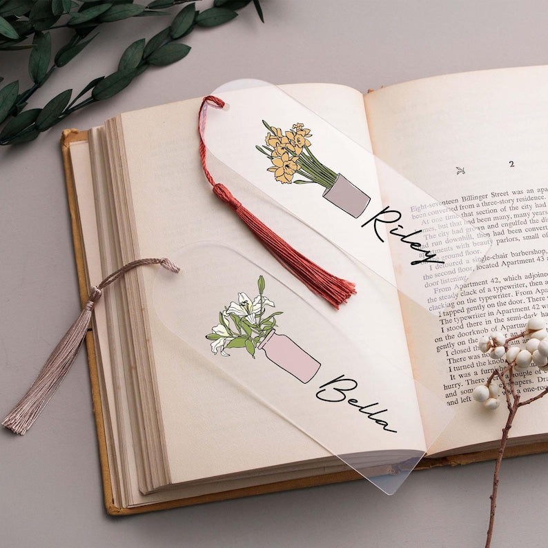 Personalized Birth Flower Acrylic Bookmark, Mothers Day Gift, Birthday Gift for Her, Custom Bookmark, Gifts for Her Bookmark with Tassel
