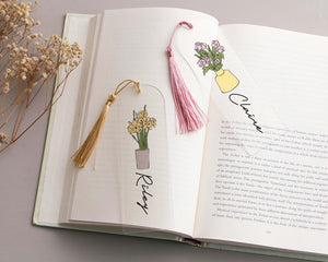 Personalized Birth Flower Acrylic Bookmark, Mothers Day Gift, Birthday Gift for Her, Custom Bookmark, Gifts for Her Bookmark with Tassel
