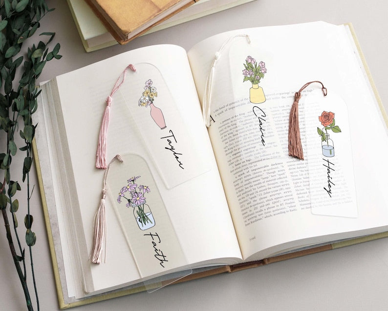 Personalized Birth Flower Acrylic Bookmark, Mothers Day Gift, Birthday Gift for Her, Custom Bookmark, Gifts for Her Bookmark with Tassel