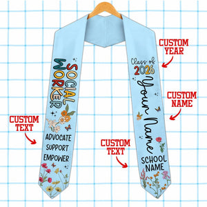 Custom Social Worker Graduation Stole Class of 2026, Wildflower Social Work Grad Sash, Advocate Support Empower, MSW BSW Graduation Gift