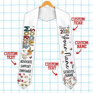 Custom Social Worker Graduation Stole Class of 2026, Wildflower Social Work Grad Sash, Advocate Support Empower, MSW BSW Graduation Gift