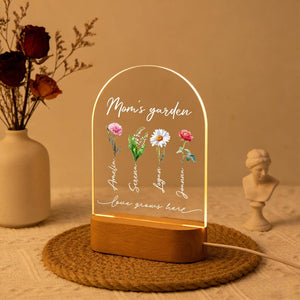 Custom Grandma's Garden Night Light, Birth Flower Lamp with Kid's Names, Mother's Day Gift, Gift for Grandma, Family Memorial Decor