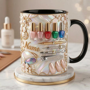 Nail Tech Mug 3D, Custom Name Nail Artist Cup, Gift for Nail Technician Lover, Faux 3D Mug