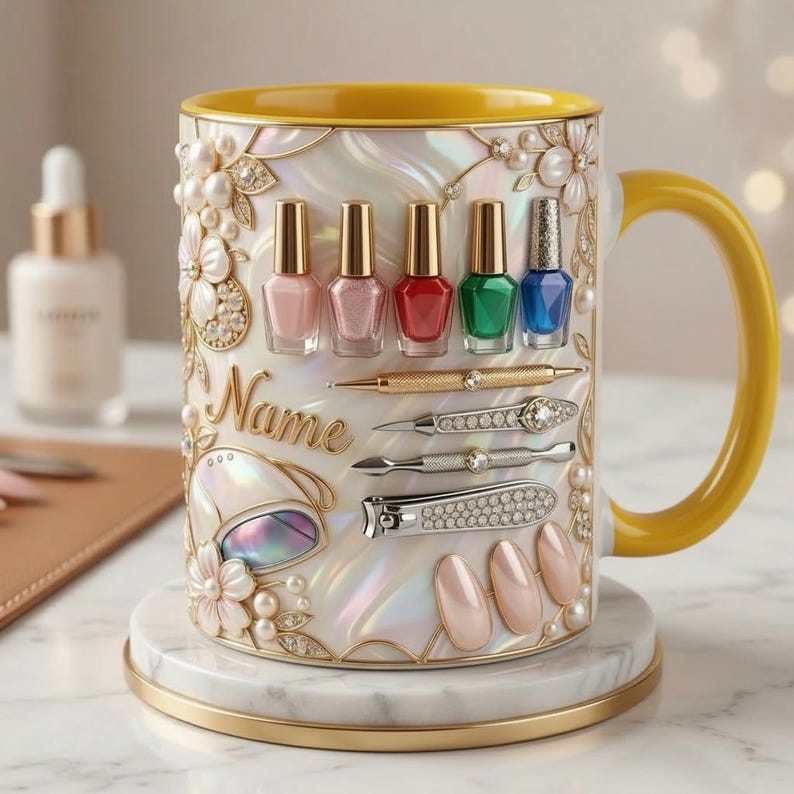 Nail Tech Mug 3D, Custom Name Nail Artist Cup, Gift for Nail Technician Lover, Faux 3D Mug
