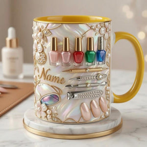 Nail Tech Mug 3D, Custom Name Nail Artist Cup, Gift for Nail Technician Lover, Faux 3D Mug
