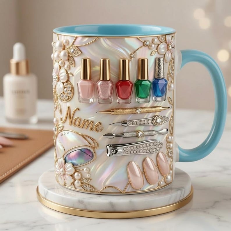 Nail Tech Mug 3D, Custom Name Nail Artist Cup, Gift for Nail Technician Lover, Faux 3D Mug