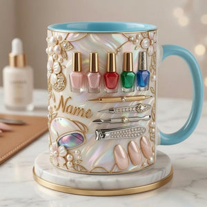 Nail Tech Mug 3D, Custom Name Nail Artist Cup, Gift for Nail Technician Lover, Faux 3D Mug