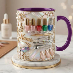 Nail Tech Mug 3D, Custom Name Nail Artist Cup, Gift for Nail Technician Lover, Faux 3D Mug