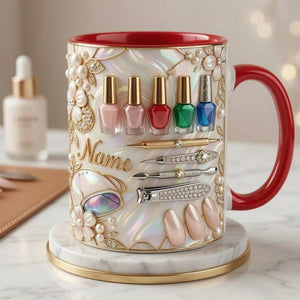 Nail Tech Mug 3D, Custom Name Nail Artist Cup, Gift for Nail Technician Lover, Faux 3D Mug