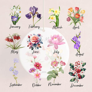Personalized Birth Flower Ornament for Moms, Grandkids Names Gifts Keepsake
