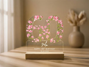 60th Birthday Gift for Grandma Gift, Personalized Birthday Light For Any Age, Custom Flower Night Lamp, Mothers Day Gifts