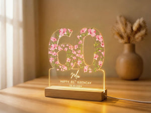 60th Birthday Gift for Grandma Gift, Personalized Birthday Light For Any Age, Custom Flower Night Lamp, Mothers Day Gifts