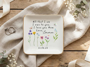 Custom Floral Mom Trinket Dish, Flower Ring Dish, I Love You Mom Keepsake, Mother's Day Gift, Mother Birthday Gift
