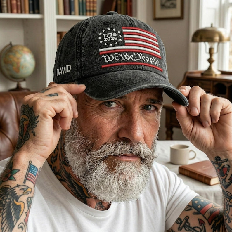 Personalized We The People Hat, USA Embroidered Washed Cap, Custom Name Patriotic Baseball Cap, 4th of July Gift, 1776-2026.