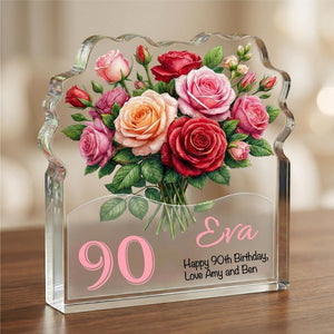 Personalised 90th Birthday Plaque Rose Floral Gift for Her