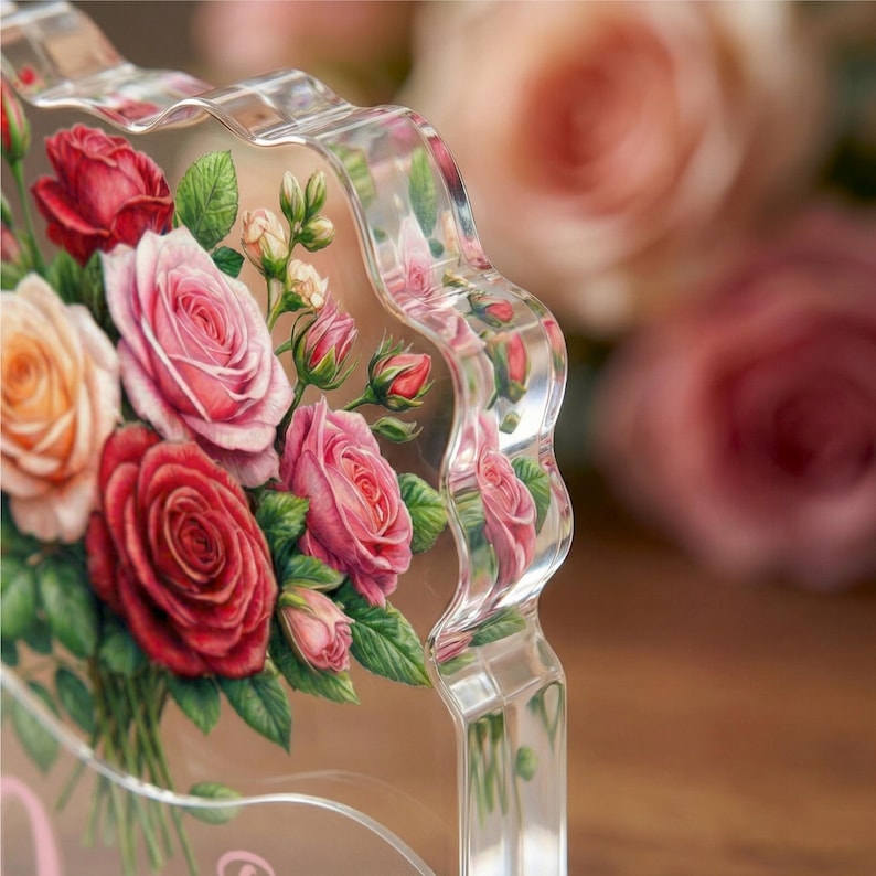 Personalised 90th Birthday Plaque Rose Floral Gift for Her