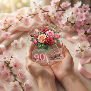Personalised 90th Birthday Plaque Rose Floral Gift for Her