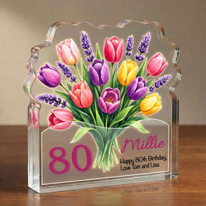 Personalised 80th Birthday Plaque Floral Tulip Acrylic Gift for Her