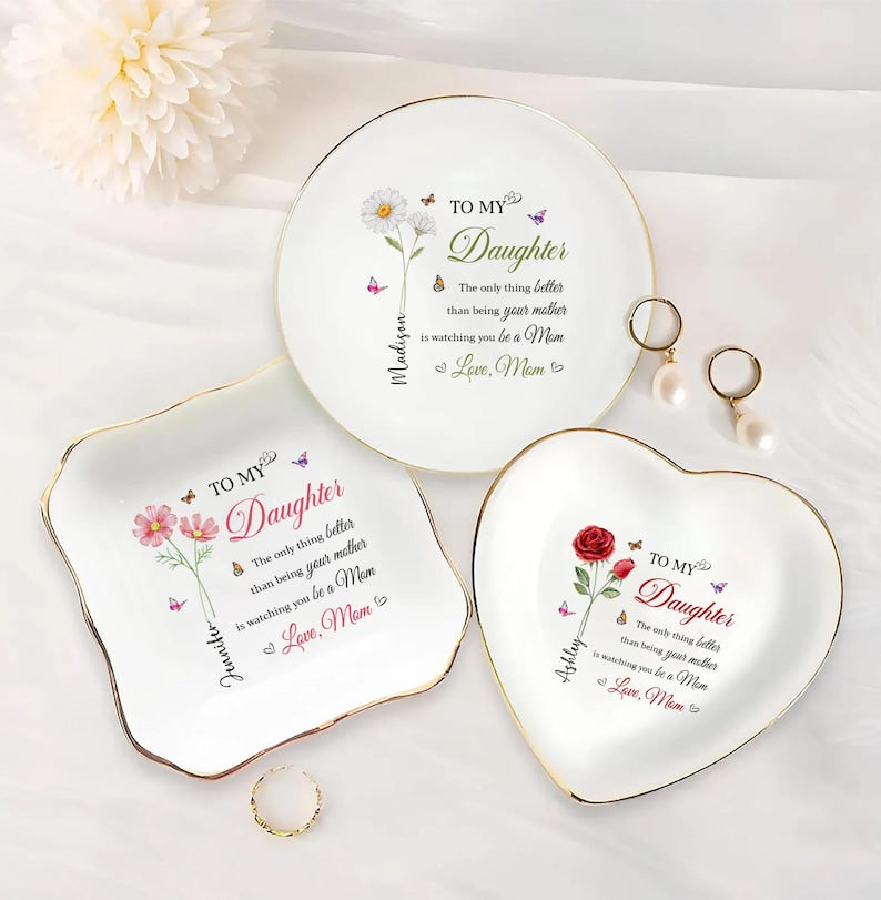 Mother's Day Jewelry Dish, Personalized Trinket Tray for New Moms, Mother's Day Gift for Daughter, Custom Jewelry Dish for Mom, New Mom Gift