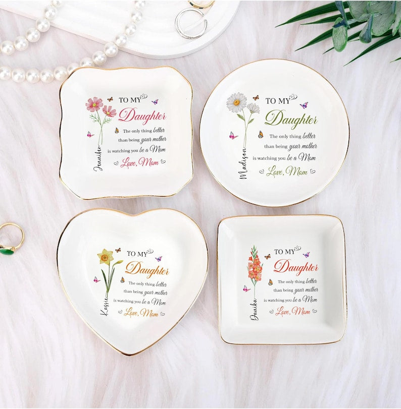 Mother's Day Jewelry Dish, Personalized Trinket Tray for New Moms, Mother's Day Gift for Daughter, Custom Jewelry Dish for Mom, New Mom Gift