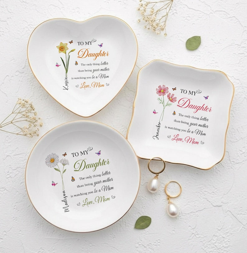 Mother's Day Jewelry Dish, Personalized Trinket Tray for New Moms, Mother's Day Gift for Daughter, Custom Jewelry Dish for Mom, New Mom Gift