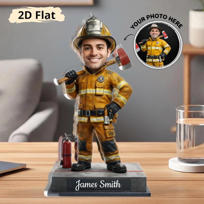 Personalized Firefighter Photo Standee Custom Hero Gift For Him Retirement Desktop Decor